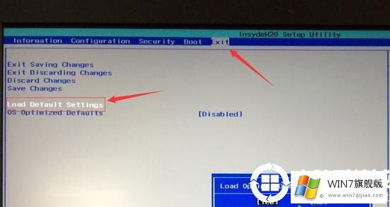 挑选LoadDefaultSettings回车键载入设定